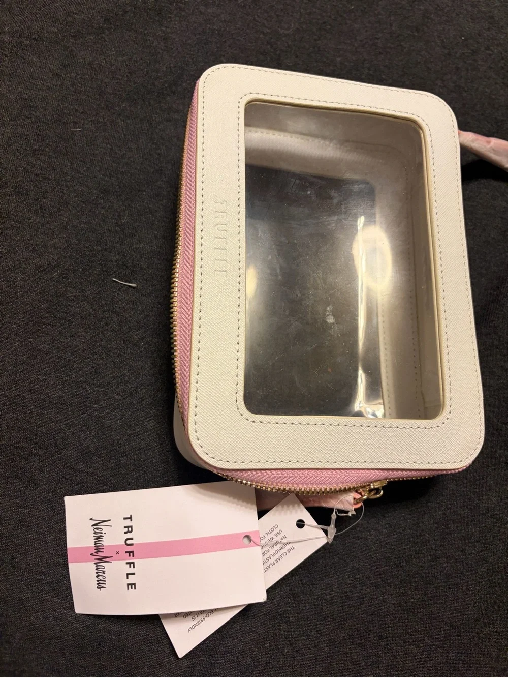 Truffle for Neiman Marcus Clear-Window Cosmetic Case in Pink and Cream